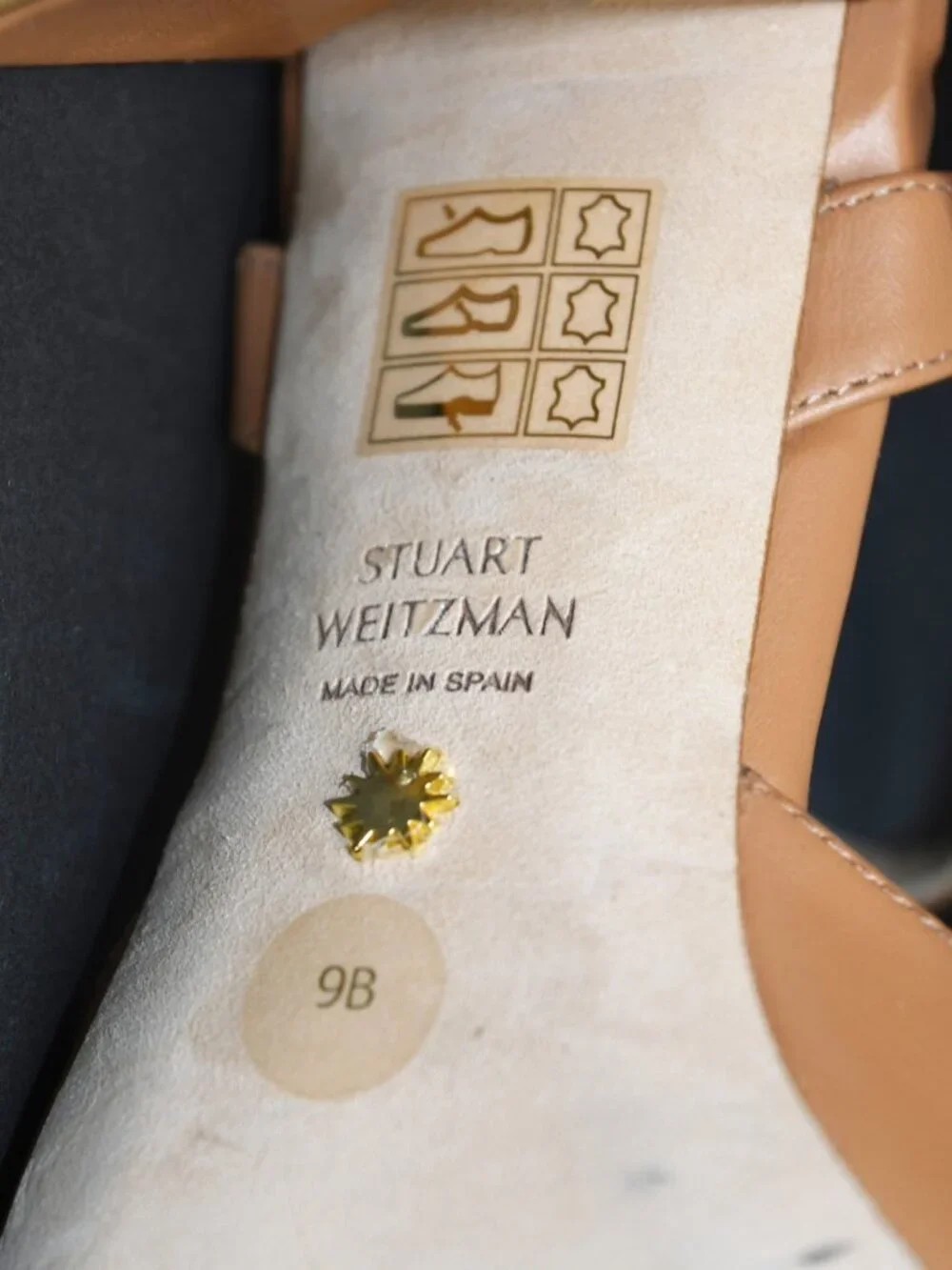 $530 STUART WEITZMAN Tia 75MM Leather BLOCK Sandals TAN BROWN LEATHER 9 B (PD2)
